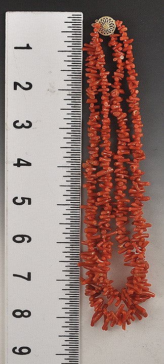 Pretty 1950s Branch Oxblood Coral Double Strand Necklace 14k Filigree Clasp