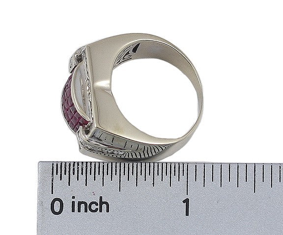 Vibrant Modern 18k White Gold Ruby & Diamond Ring (See Video!)