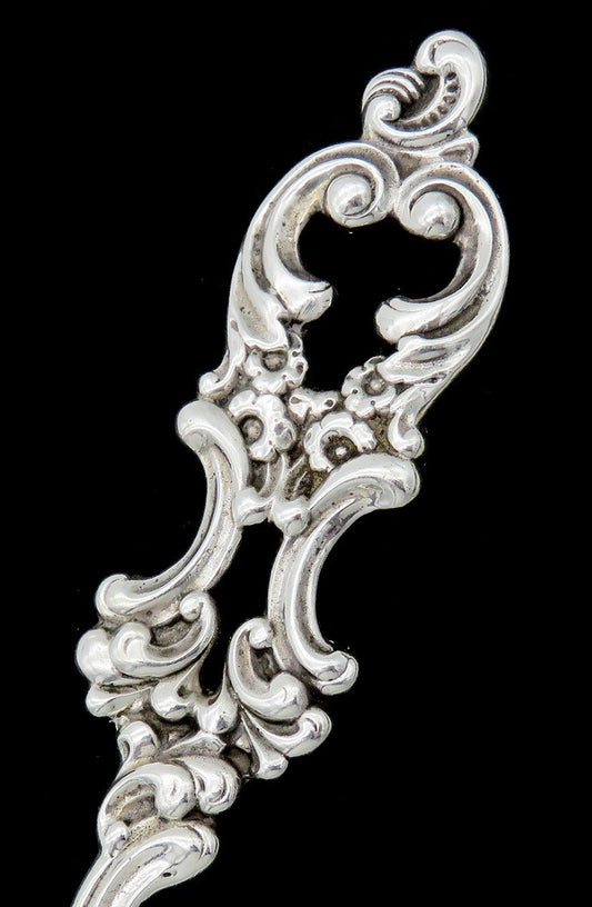 Lovely Large Sterling Silver Flat Server Scroll Handle No Mono 10 5/8 in