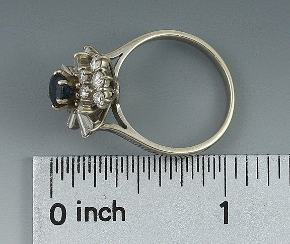 Superb Italian 18K White Gold Sapphire & VS Diamond Cluster Halo Ring