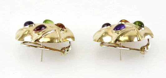 Superb 14K Yellow Gold Amethyst Peridot Citrine Tourmaline Gemstone Earrings