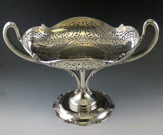 Antique c1900 Art Nouveau Sterling Silver Trophy Style Compote Raised Dish/Bowl