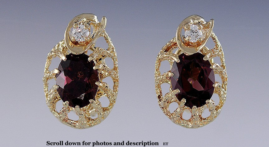 Stunning Rhodolite Garnet Diamond and 14k Yellow Gold Earrings