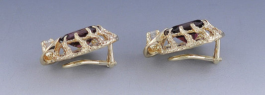 Stunning Rhodolite Garnet Diamond and 14k Yellow Gold Earrings