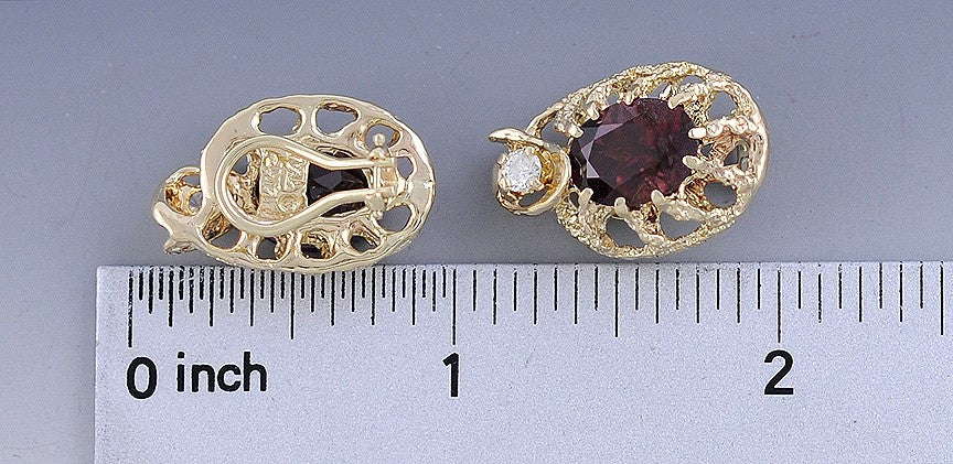 Stunning Rhodolite Garnet Diamond and 14k Yellow Gold Earrings