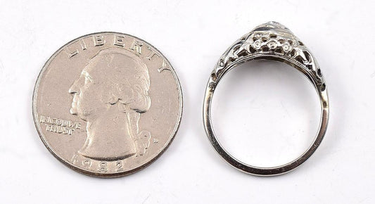 Delightful c1920s 14k White Gold Diamond Ring Filigree Band Size 7