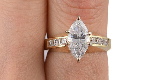 Amazing Modern 14k Yellow Gold and Simulated Diamond Marquise Ring Sz 6.25