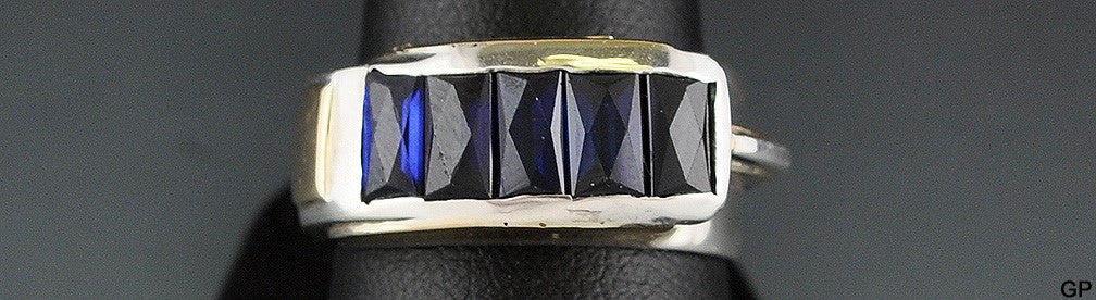 Sterling Silver and 14K Yellow Gold and Genuine Stone Ring Size 8 1/4