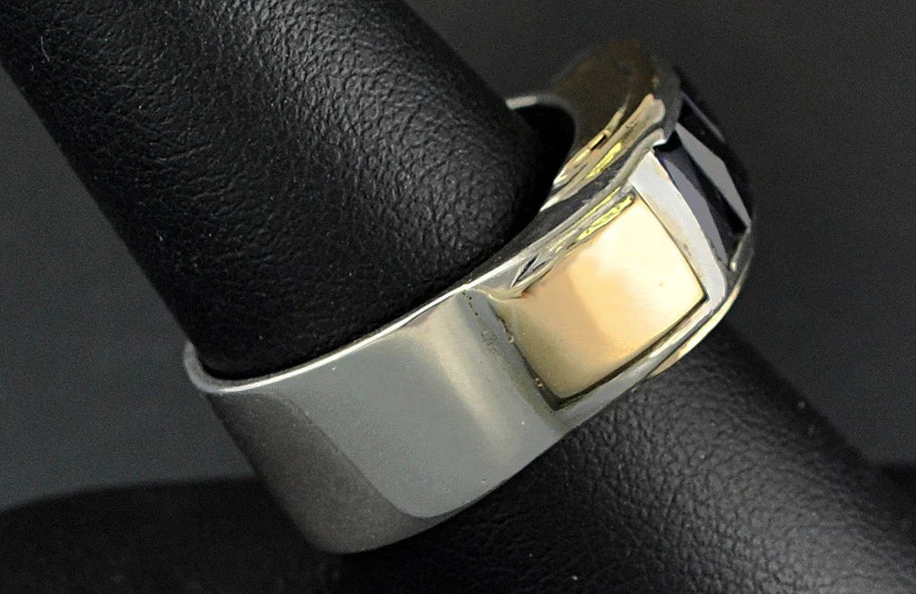 Sterling Silver and 14K Yellow Gold and Genuine Stone Ring Size 8 1/4