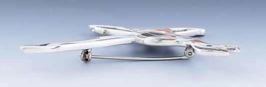 Vintage Old Pawn Sterling Silver Multi Gemstone Inlay Roadrunner Pin/Brooch