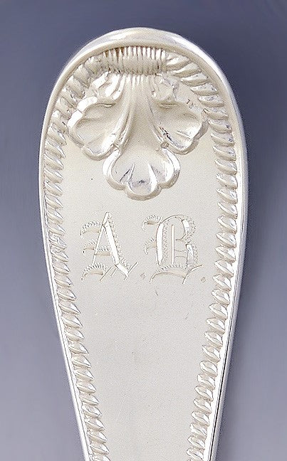 c1855 Great Set 6 American Coin Silver Rope and Shell Tea Spoons