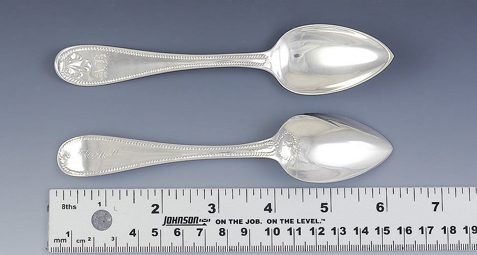 c1855 Great Set 6 American Coin Silver Rope and Shell Tea Spoons