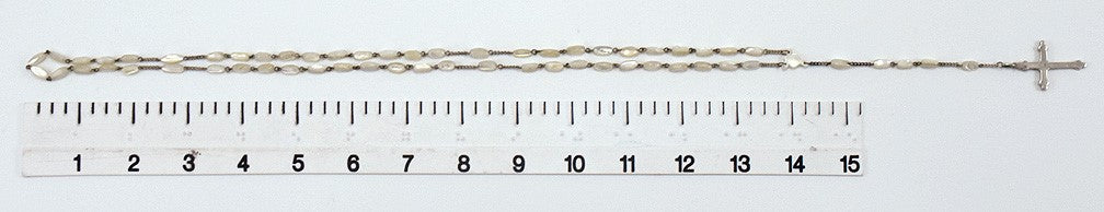 Italian 800 Purity Silver and Marcasite Cross Mother of Pearl Beaded Rosary