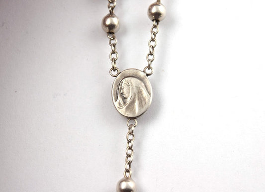 Nice Sterling Silver Crucifix Cross On Sterling Silver Rosary w/Jesus and Mary