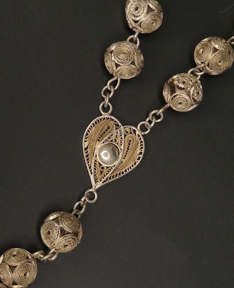 Rare c1900 Silver Filigree Cross Crucifix Rosary Necklace