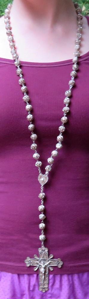 Rare c1900 Silver Filigree Cross Crucifix Rosary Necklace
