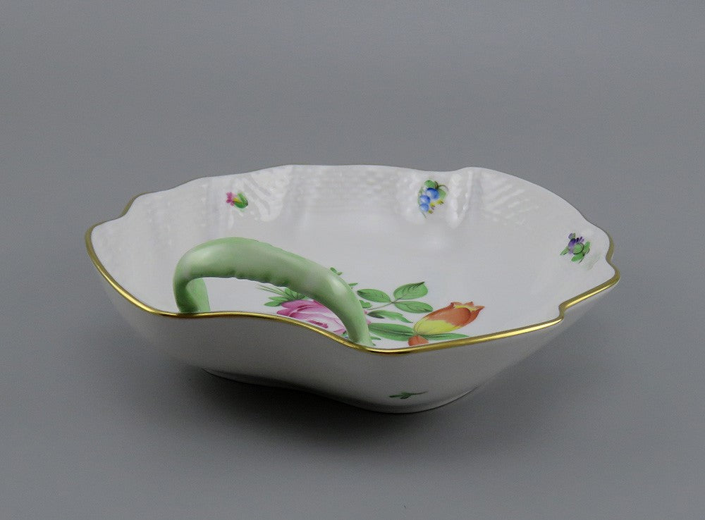 Herend Hungary Weaved Edge Flower Bouquet Leaf Form Porcleain Bowl Dish