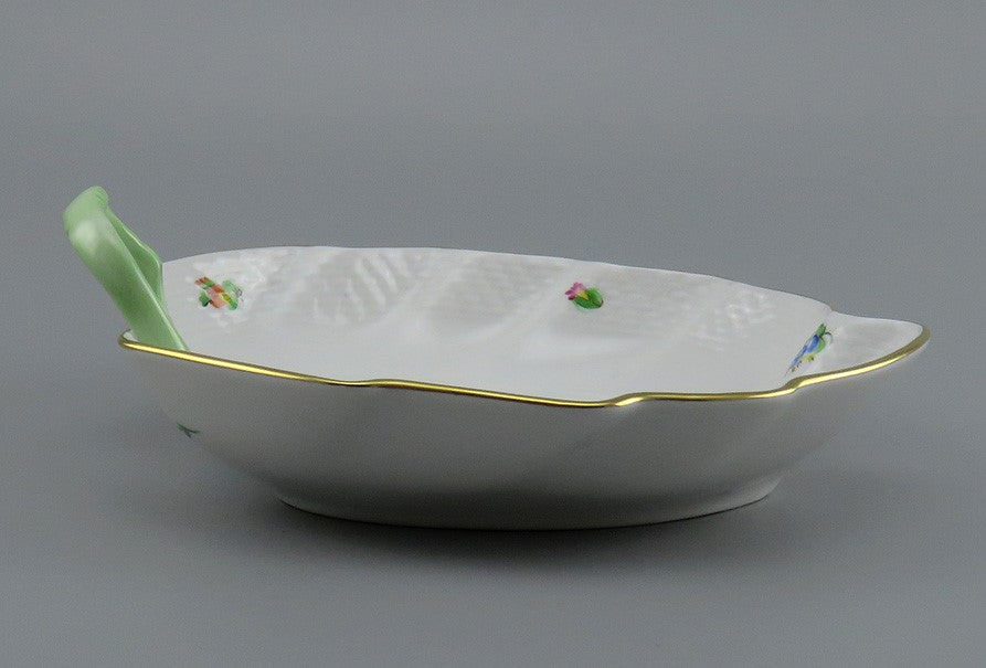 Herend Hungary Weaved Edge Flower Bouquet Leaf Form Porcleain Bowl Dish