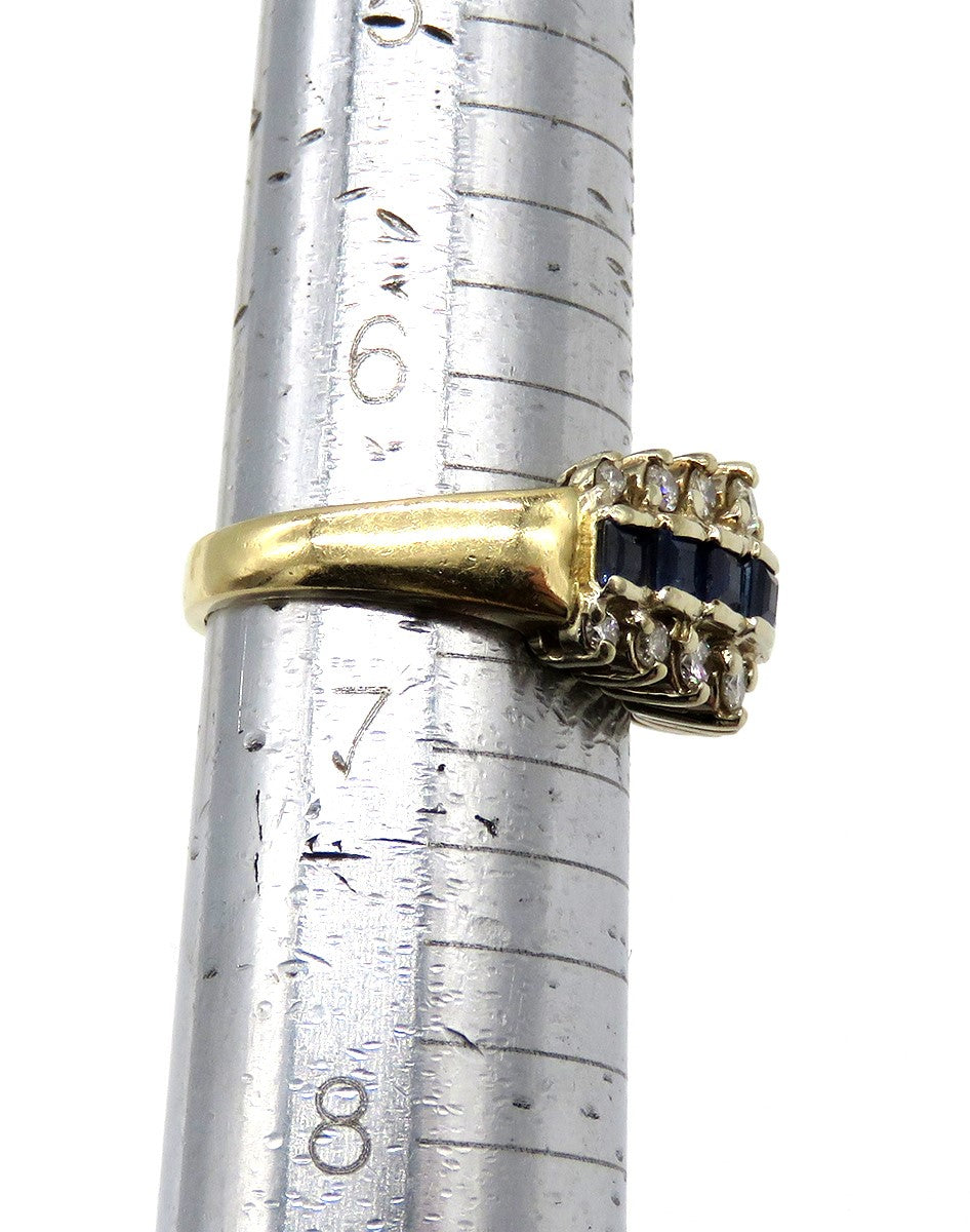 Stunning 14k Yellow Gold ~.48ct Diamond ~.35ct Sapphire Waterfall Ring