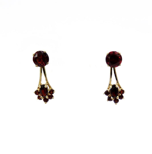 Eye-catching 14k Yellow Gold Red Garnet Convertible Stud Dangle Drop Earrings