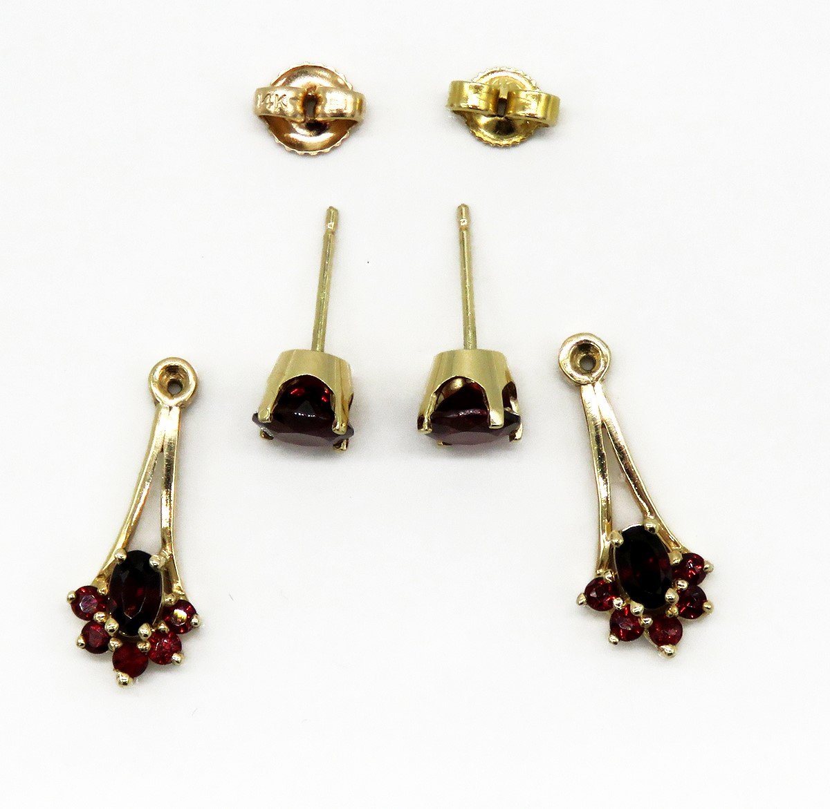 Eye-catching 14k Yellow Gold Red Garnet Convertible Stud Dangle Drop Earrings