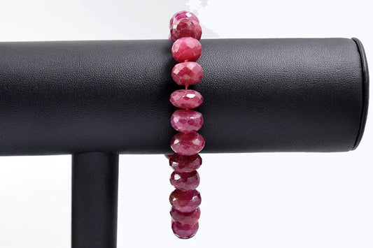 Brilliant Faceted Magenta Red Genuine Ruby Bead Bracelet 14k White Gold Clasp