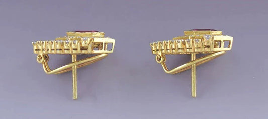 Dazzling 20k Yellow Gold 1.75ct Diamond Lab Created Ruby Stud Earrings