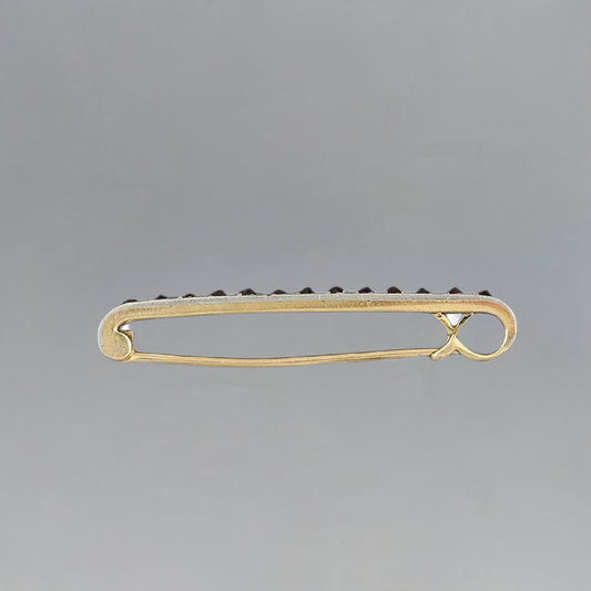 Stunning Vintage High End Garnet 14k Gold Bar Pin With Platinum Top Brooch