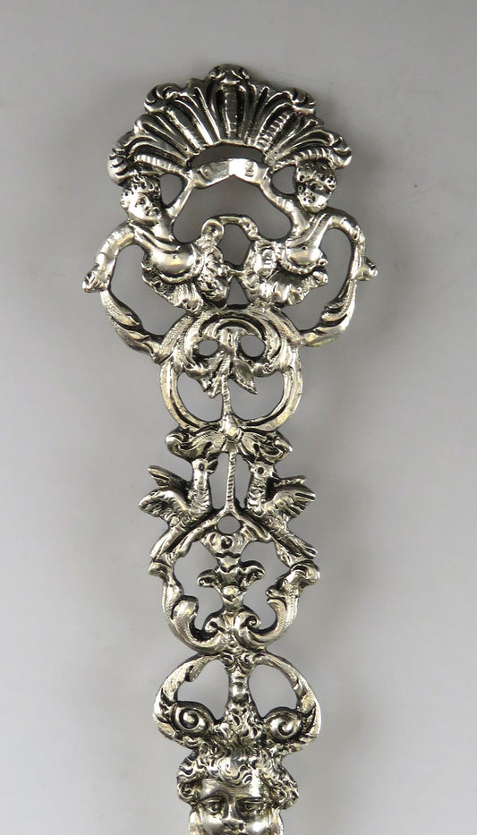 Antique Hanau German Silver Dutch Colonial Style Huge Salad Serving Fork Spoon