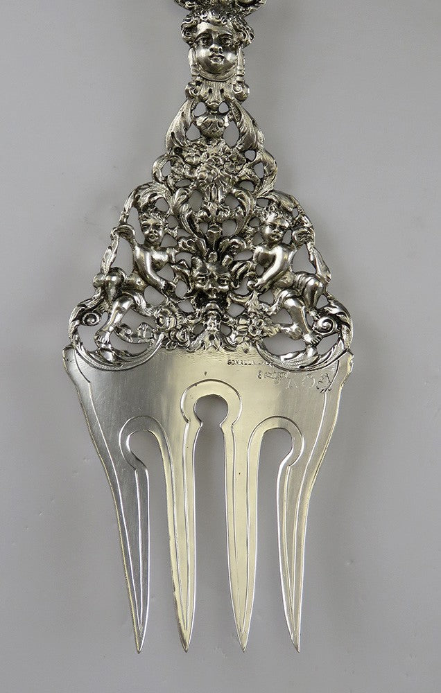 Antique Hanau German Silver Dutch Colonial Style Huge Salad Serving Fork Spoon
