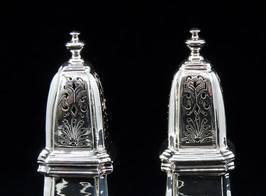 Fantastic Pair English Britannia 958 Silver Queen Anne Style Shakers Casters