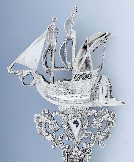 Antique 1906 Victorian Style Ship Dutch Silver Huge Salad Serving Fork Spoon
