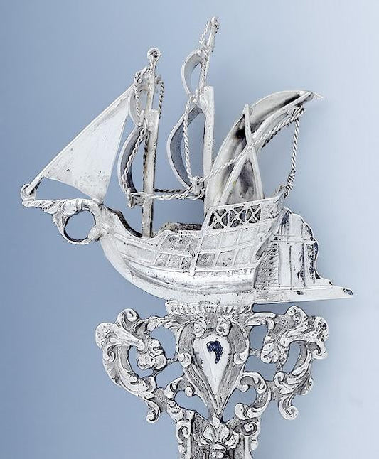 Antique 1906 Victorian Style Ship Dutch Silver Huge Salad Serving Fork Spoon