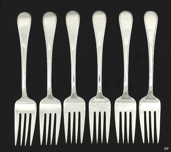 6 1960s Tuttle Sterling Feather Edge Salad Forks