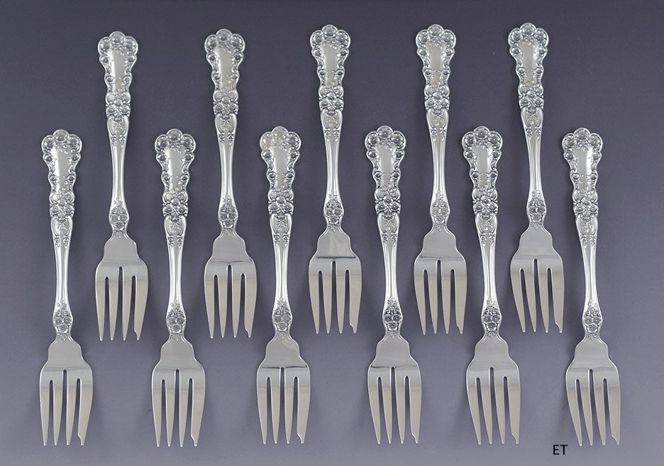 11 Antique Gorham Buttercup 1899 Sterling Silver Place Salad Forks 6 3/8