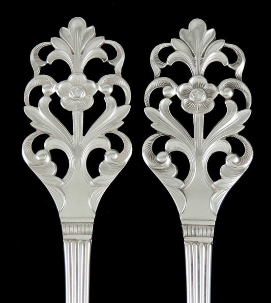 Antique Norwegian Silver Thorvald Marthinsen Viking Rose Serving Fork Spoon Set