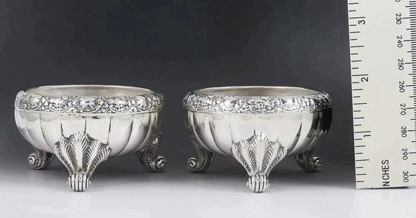 Pair Antique 1880 Victorian Tiffany Sterling Silver Salt Cellars Dishes