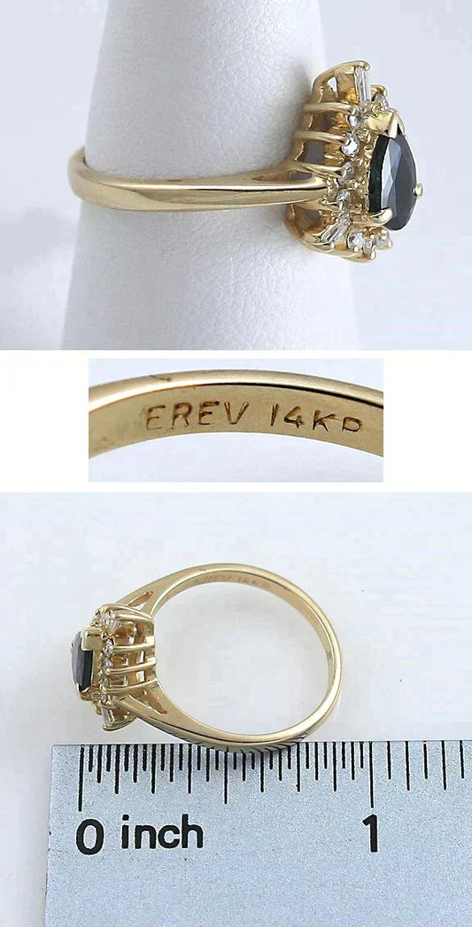 Stunning 14K Yellow Gold .65CT Tear-Drop Sapphire & Diamond Ring