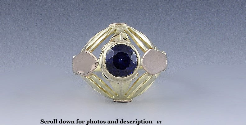 Nice Retro Vintage c1950s 14K Two Tone Rose & Yellow Gold Sapphire Ring