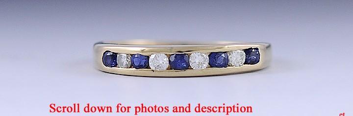 Charming 14K Yellow Gold Sapphire & Diamond Anniversary Band Ring Size 8.5
