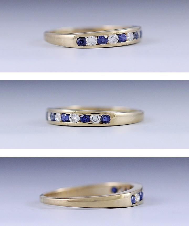 Charming 14K Yellow Gold Sapphire & Diamond Anniversary Band Ring Size 8.5