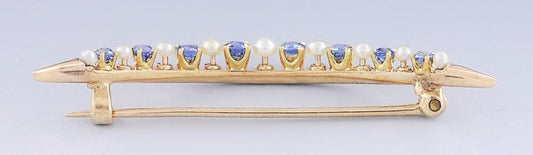 Lovely 14k Gold Natural Sapphire Pearl Crescent Moon Brooch/Pin