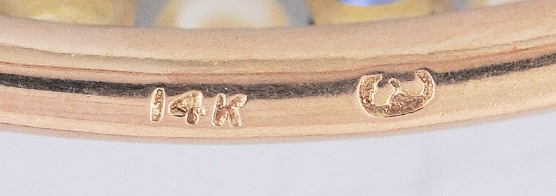 Lovely 14k Gold Natural Sapphire Pearl Crescent Moon Brooch/Pin