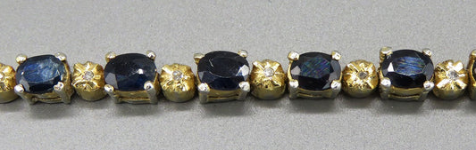 Gold Tone Sterling Silver 9.25CT Natural Sapphire Accent Diamond Tennis Bracelet