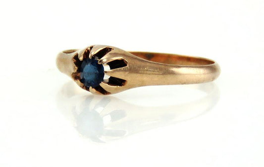 Vintage 14K Gold Sapphire or Synth Sapphire Solitaire Engagement Ring Size 5 1/2