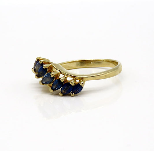 Nice 14k Yellow Gold ~.40ct Marquise Sapphire Wave Ring