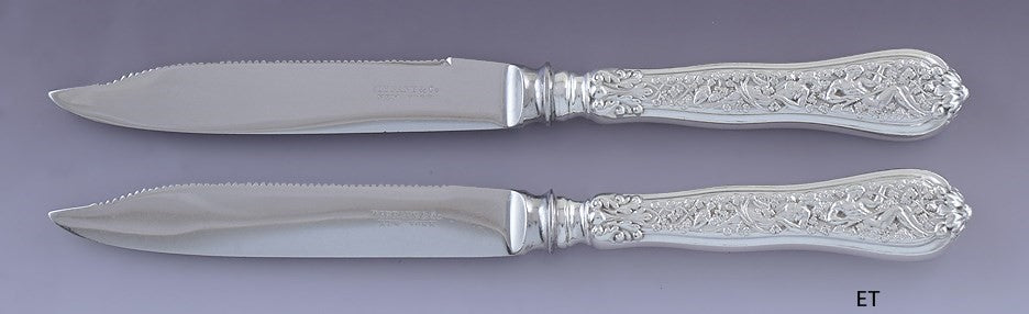 Antique Pair Tiffany Sterling Silver Olympian Fruit Knives Rare Old Production