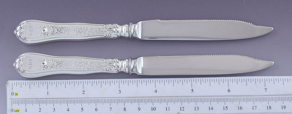 Antique Pair Tiffany Sterling Silver Olympian Fruit Knives Rare Old Production