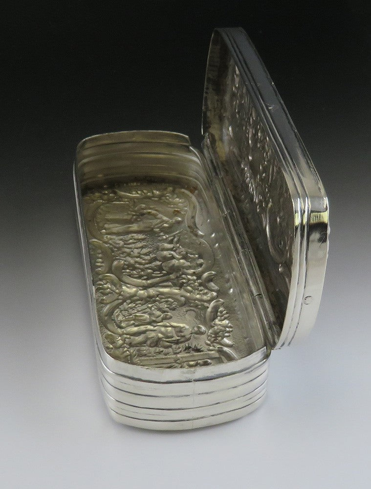 1886 Antique Dutch Silver Genre Scene Hand Chased Long Trinket Vanity Box