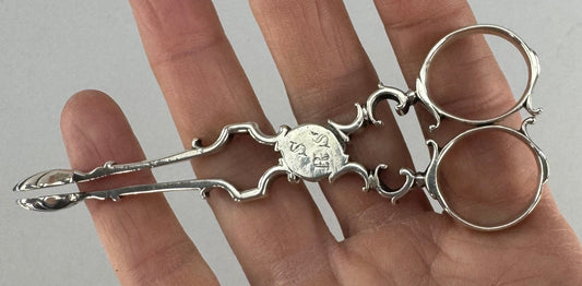 Circa 1740s English Sterling Silver Scissor Silver Form Tongs